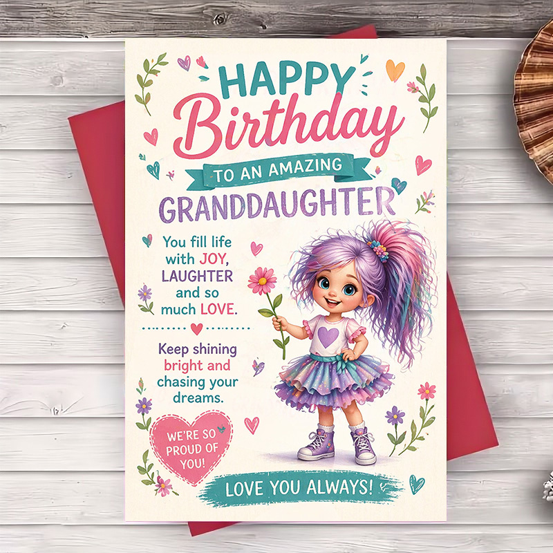 TEMU 1 Greeting Card Happy Birthday Granddaughter Card From Grandparents Sweet Floral Birthday Greeting Card For Special Family Celebration