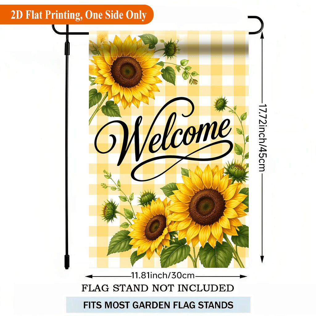 TEMU 2d Flat, 2d Flat Printing Garden Flag 1pc, Welcome Yellow Sunflowers Single Sided Polyester Garden Flag, Holiday Yard Banner, For Outdoor Home,