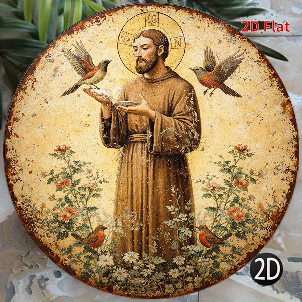 TEMU Placa de pared 2D de San Francisco y pájaros - Panel religioso vintage adecuado para decoración de , artificial de de San Francisco y pájaro,