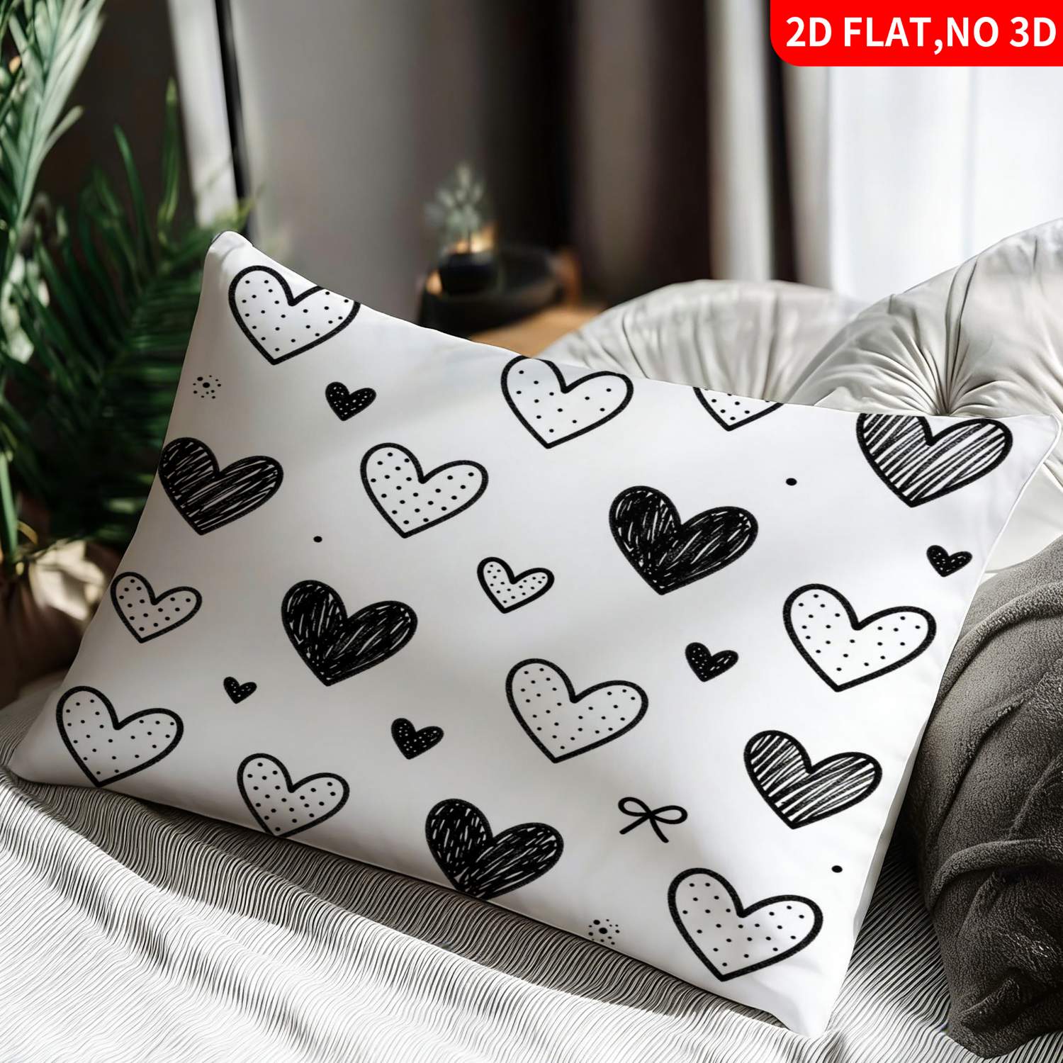 TEMU 1pc Pillowcase (pillow Inserts Not Included) 2d Flat Print Black And White Heart Pattern Pillow Cover Ideal For Home Decoration Stylish Pillow