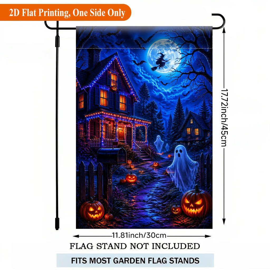 TEMU 2d Flat - 2d Flat - 2d Flat Printing Garden Flag 1pc, Halloween Night Pumpkin Lanterns Single Sided Polyester Garden Flag, Holiday Yard Banner,
