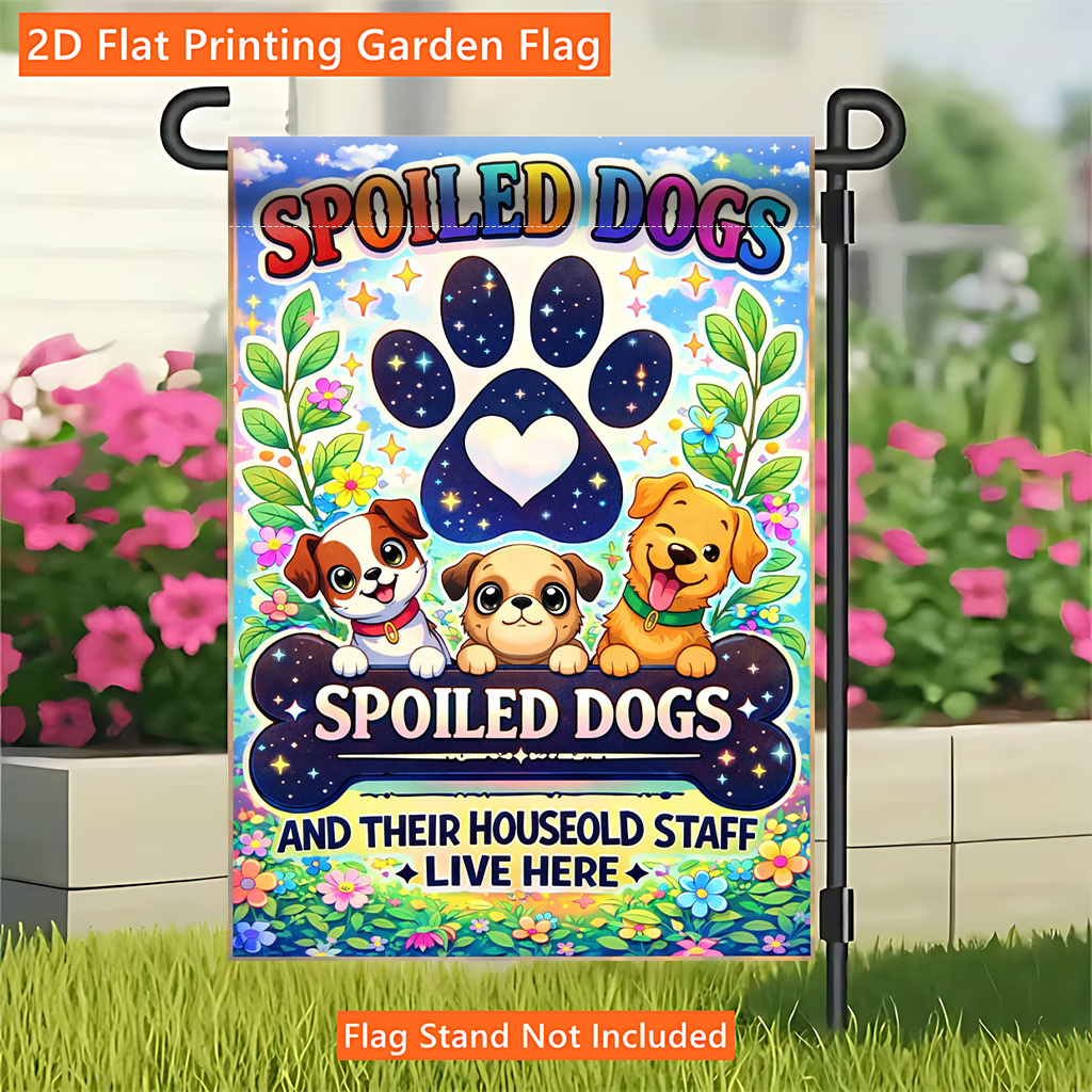 TEMU 2d Flat, 2d Flat Garden Flag 1pc, Dogs, Single-sided Printed Design, Polyester Material, Suitable For Gardens, Patios , No Electricity Required,