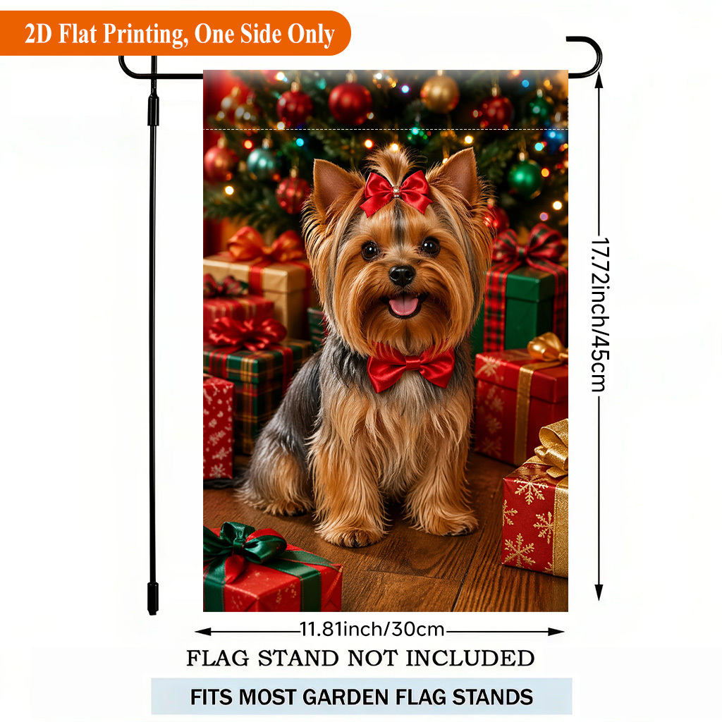 TEMU 2d Flat, 2d Flat Printing Garden Flag 1pc, Cute Dog And Christmas Gifts Single Sided Polyester Garden Flag, Holiday Yard Banner, For Outdoor