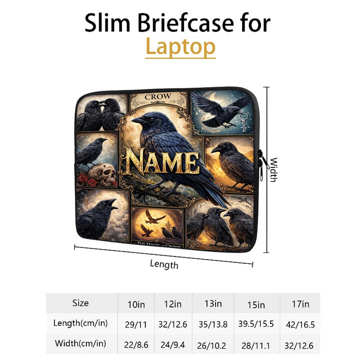 Custom Magic Crow Art Laptop Sleeve Case for 25.4 to 43.18cm Laptops