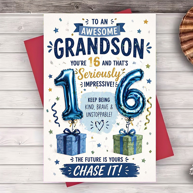 TEMU 1 Greeting Card And 1 Envelope Awesome Grandson 16th Birthday Card Celebration Gift For Grandson From Grandparents Keep Being Kind Brave And