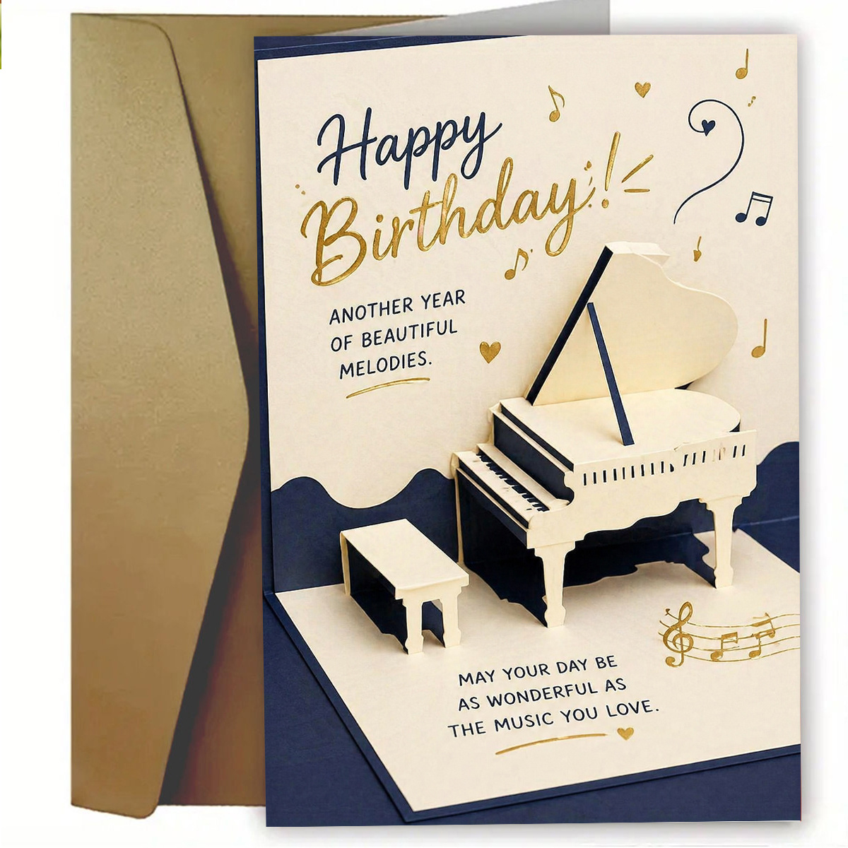 TEMU 1pc Elegant Piano Birthday Card, Happy Birthday, Another Year, Musical Pop-up Piano Design, For Music Lovers, , Envelope Included, Creative Card