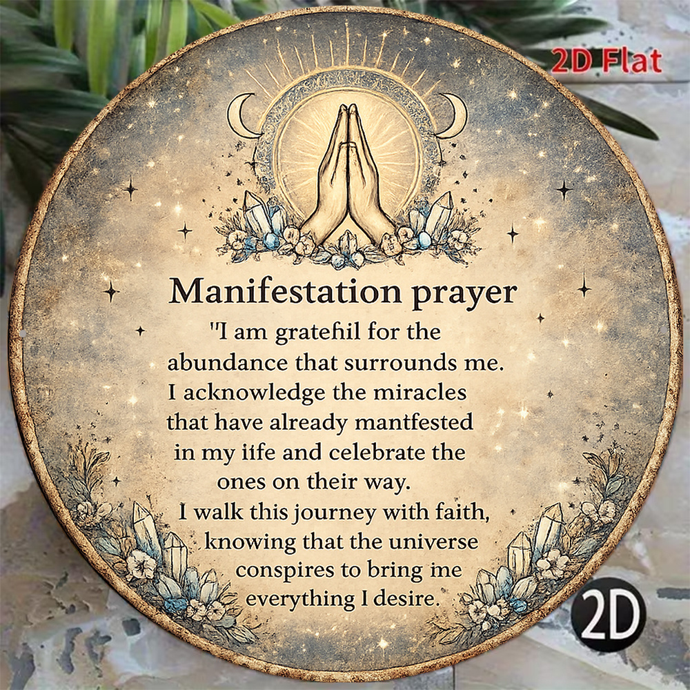 TEMU 2d Flat, 2d Flat Circular Sign, Vintage Plaque, Decorative Sign About "manifestation " And "law Of Energy," Suitable For Living Room, Bedroom,