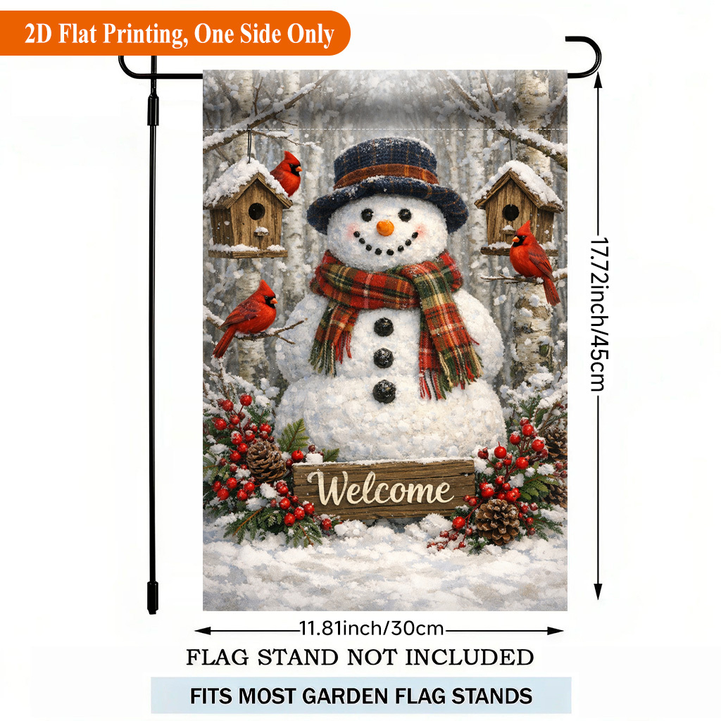 TEMU 2d Flat, 2d Flat Printing Garden Flag 1pc, Bright Snowman With Single Sided Polyester Garden Flag, Holiday Yard Banner, For Outdoor Home, Yard
