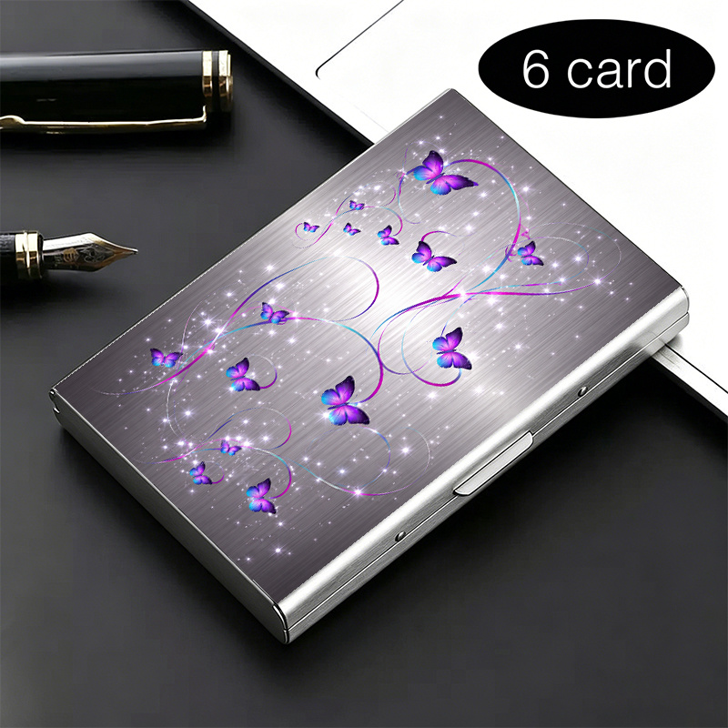 TEMU 1pc High-end Stainless Steel Rfid Anti-theft Card Holder – Pattern Glitter, Stylish Black Metal Wallet With Multi-compartment Design, Perfect