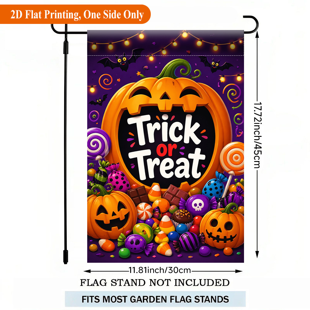 TEMU 2d Flat - 2d Flat - 2d Flat Printing Garden Flag 1pc, Halloween Party Candy Decorations Single Sided Polyester Garden Flag, Holiday Yard Banner,