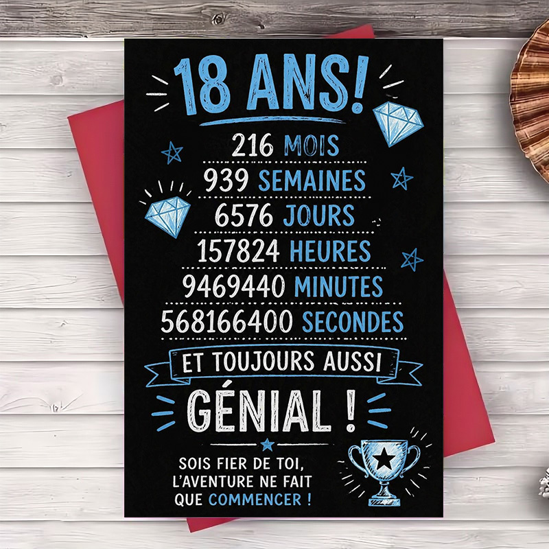 TEMU 1 Carte de vœux + 1 Enveloppe Carte de 18e anniversaire pour fils ou ami Carte de fête amusante pour pour et cadeau
