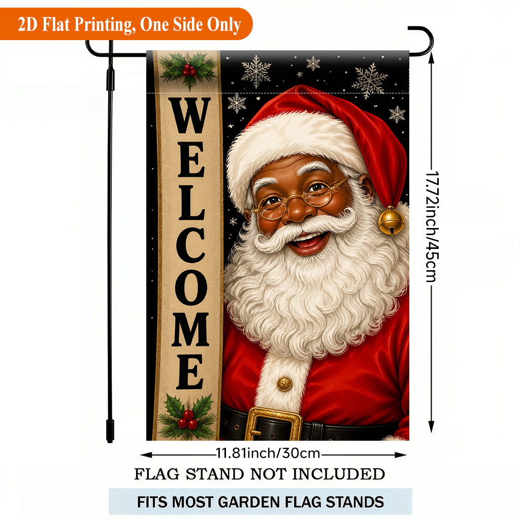 TEMU 2d Flat, 2d Flat Printing Garden Flag 1pc, Santa Claus Welcome Sign Single Sided Polyester Garden Flag, Holiday Yard Banner, For Outdoor Home,