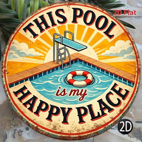 item picture 2d flat 1pc 8 8in 20x20cm 2d flat round sign retro plaque about swimming pool place decorative sign suitable for pool party outdoor decoration decoration or gift