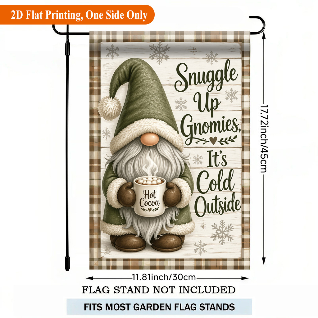 TEMU 2d Flat, 2d Flat Printing Garden Flag 1pc, Warm Gnome Single Sided Polyester Garden Flag, Holiday Yard Banner, For Outdoor Home, Yard Decor,
