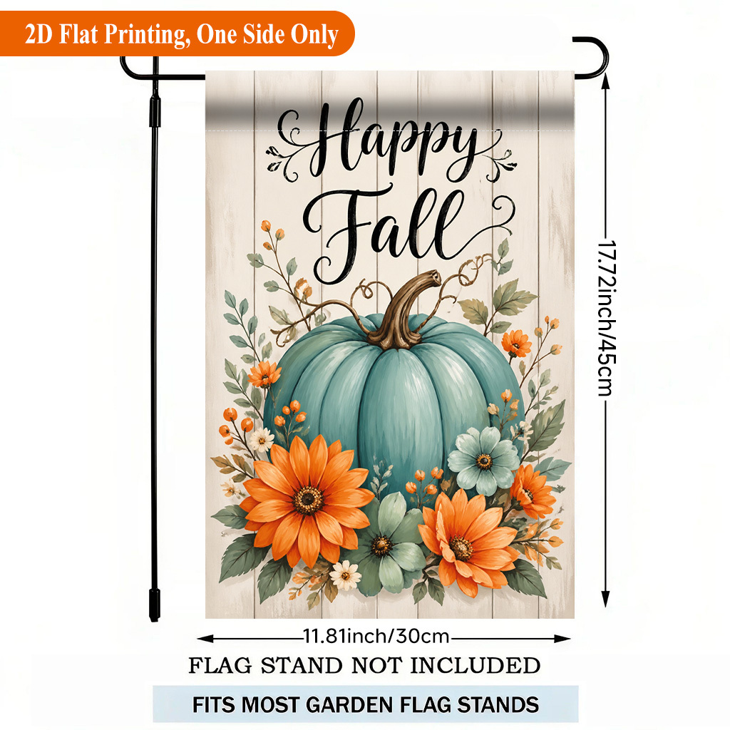 TEMU Drapeau de jardin plat 2D - Impression 2D - 1 pièce, citrouille avec fleurs d'automne, drapeau de jardin simple face en polyester, bannière de