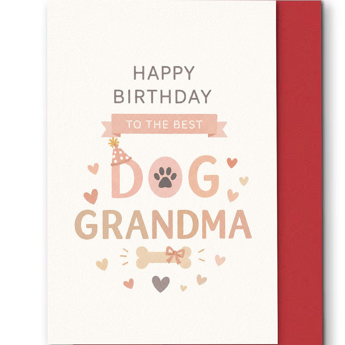 TEMU 1set(a Envelope And A Card) Cute Paw Print Birthday Card For Grandma Happy Birthday To The Best Dog Grandma Paper Red Or Available Creative Card