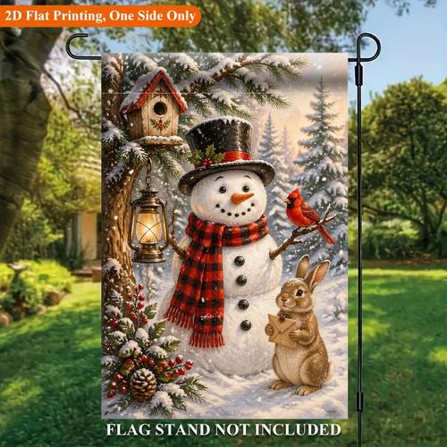 item picture 2d flat 2d flat printing garden flag 1pc winter snowman and single sided polyester garden flag holiday yard banner for outdoor home yard decor seasonal festival yard outside decorative flags flagpole not included flag only 2d flat