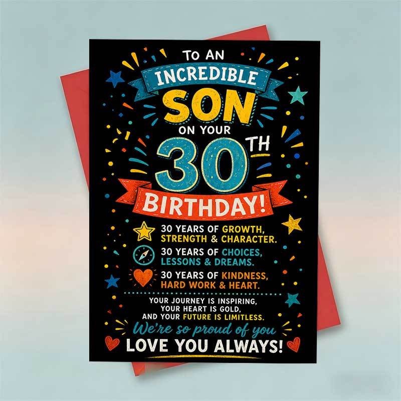 TEMU 1 Greeting Card + 1 Envelope. A Vibrant Birthday Card, A Colorful 30th Birthday Celebration Card, With Stars And Lettering, "to My Son, Happy