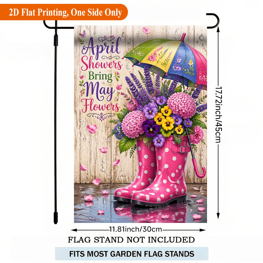 TEMU 2d Flat, 2d Flat Printing Garden Flag 1pc, Colorful Flowers And Umbrella Single Sided Polyester Garden Flag, Holiday Yard Banner, For Outdoor