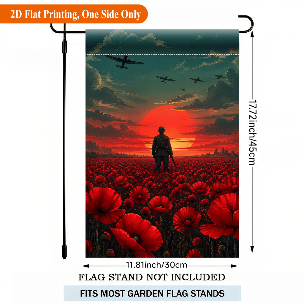 TEMU Drapeau de jardin plat 2D - Impression 2D - 1 pièce, Soldat debout dans un rouge, Drapeau de jardin simple face en polyester, Bannière de jardin