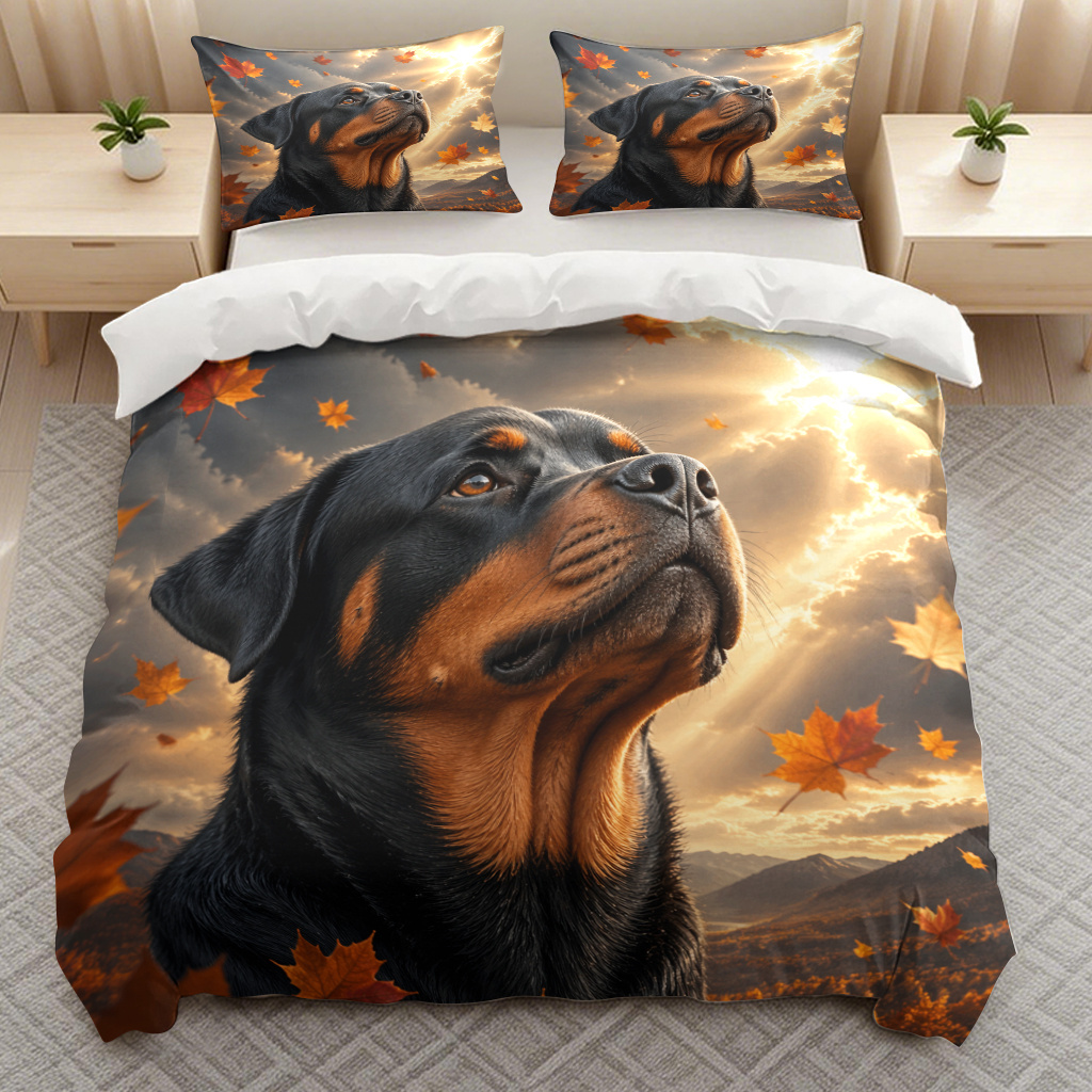 TEMU 3pcs Rottweiler Autumn Sky Designed Bedding Duvet Cover Quilt Cover, Fashionable Breathable Soft Bedding (1*duvet Cover And 2*pillowcases) With