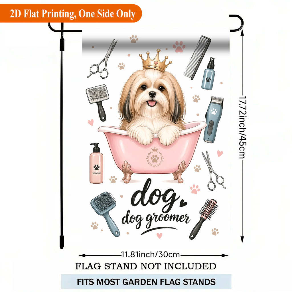 TEMU 2d Flat - 2d Flat - 2d Flat Printing Garden Flag 1pc, Dog Grooming Tools Single Sided Polyester Garden Flag, Holiday Yard Banner, For Outdoor