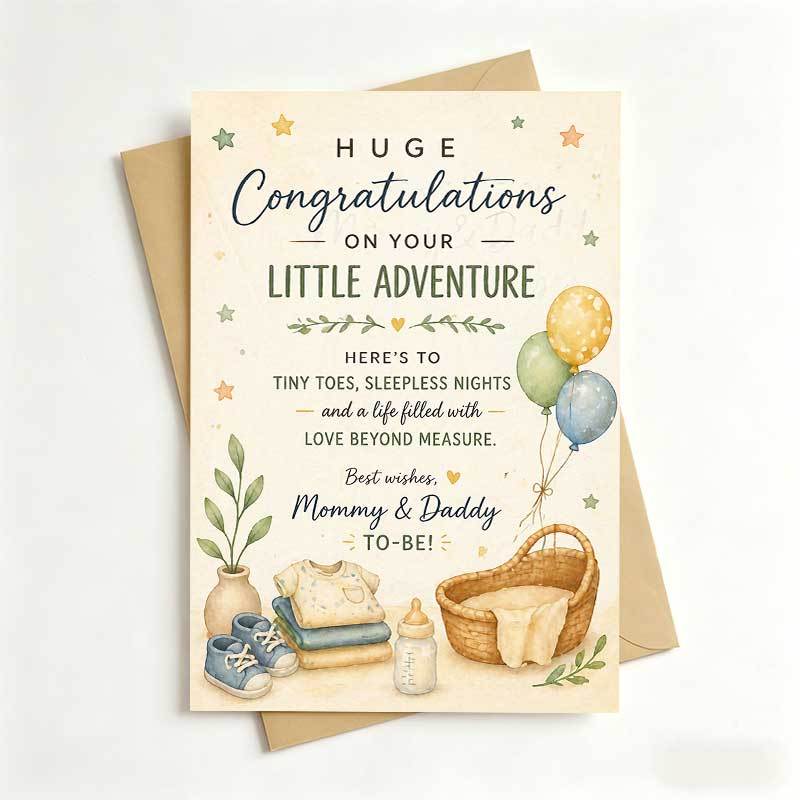 TEMU 1 Greeting Card + 1 Envelope. Shower Congratulations Card Featuring Cozy Nursery Balloons And , With The Theme "." Perfect For Expectant Parents
