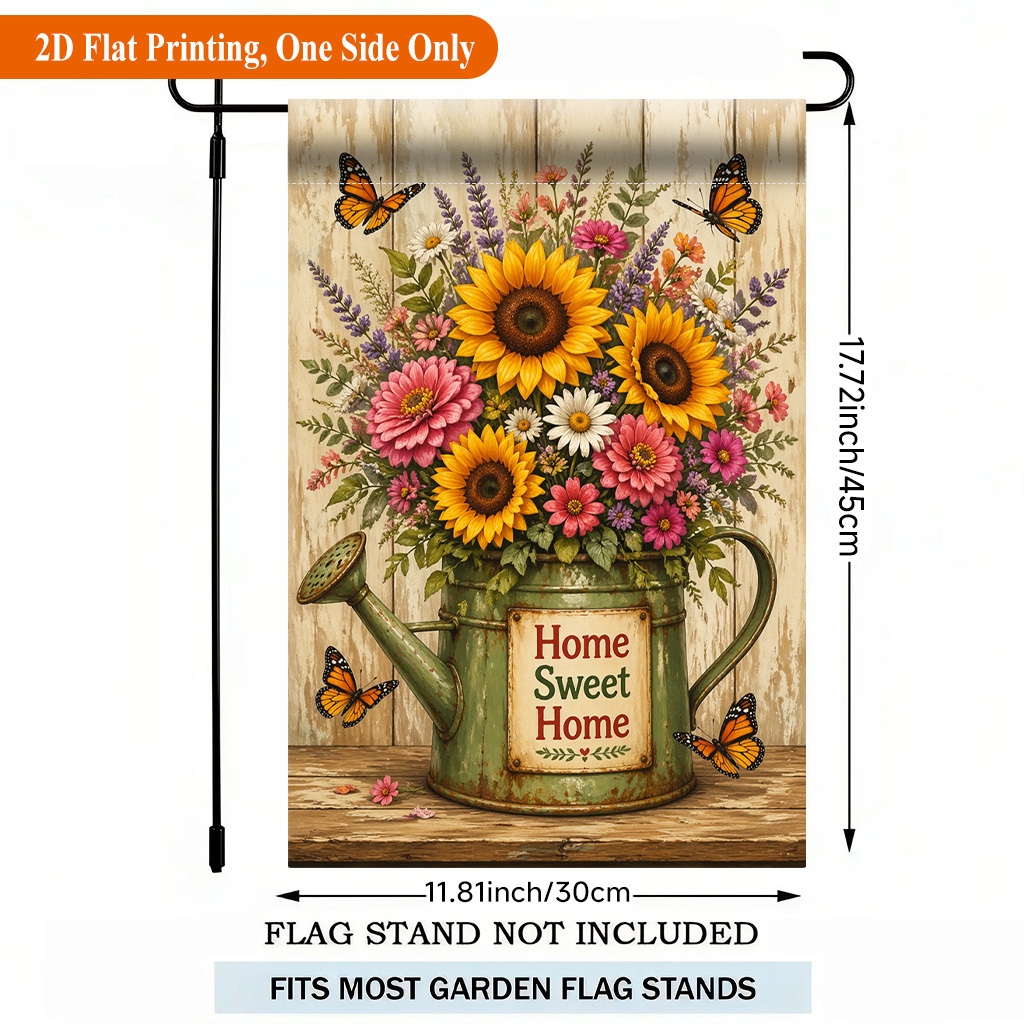 TEMU 2d Flat, 2d Flat Printing Garden Flag 1pc, Sunflowers And Flowers Decor Single Sided Polyester Garden Flag, Holiday Yard Banner, For Outdoor