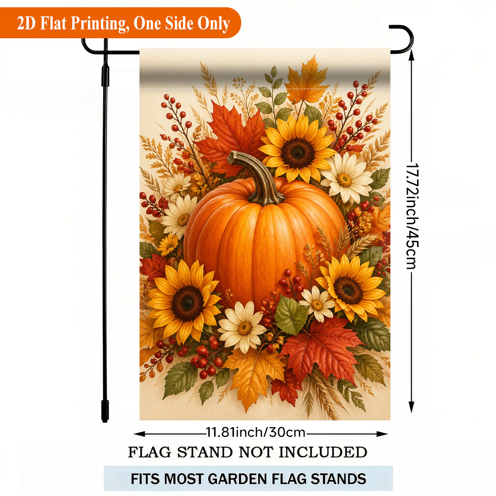 TEMU Drapeau de jardin plat 2D - 2D Plat - 2D Plat, 1 pièce, motif citrouille sur toile, drapeau de jardin simple face en polyester, drapeau