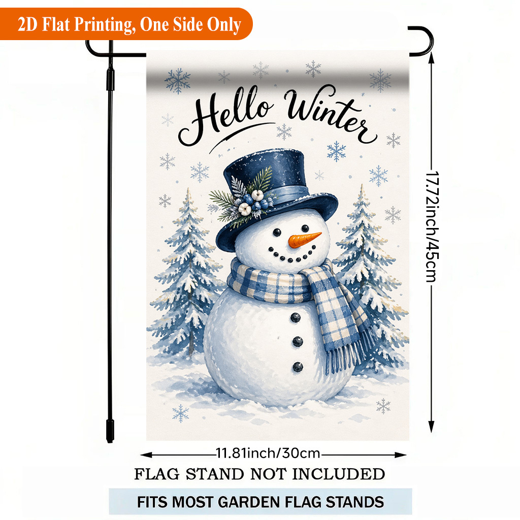 TEMU 2d Flat, 2d Flat Printing Garden Flag 1pc, Winter Snowman Holiday Charm Single Sided Polyester Garden Flag, Holiday Yard Banner, For Outdoor