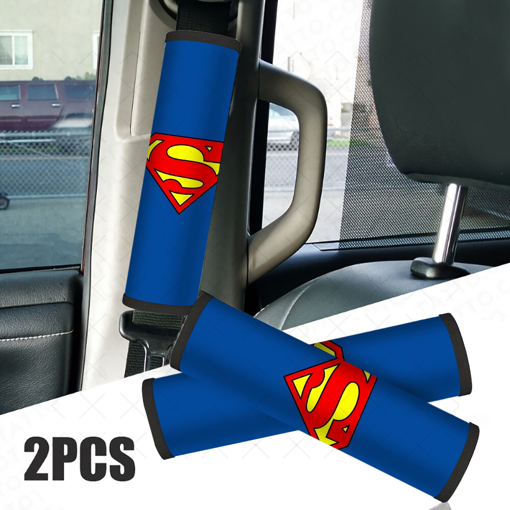 TEMU 2pcs Wb Superman Car Seat Belt Cover, , Car Interior Accessories, Car Seat Shoulder Strap Protectors, Multifunctional Strap Protectors, Suitable