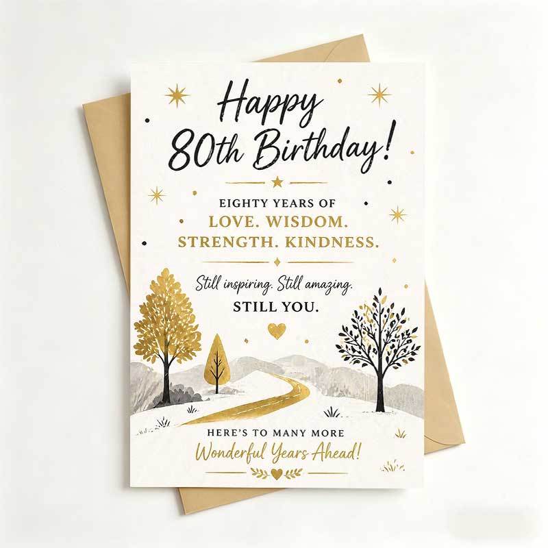 TEMU 1 Greeting Card + 1 Envelope Elegant 80th Birthday Greeting Card, Scenic Landscape And Message, "" For Women Or Men, 80th Birthday, Modern