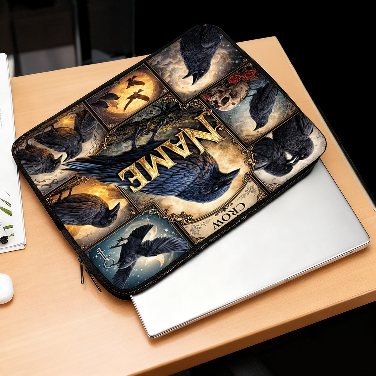 Custom Magic Crow Art Laptop Sleeve Case for 25.4 to 43.18cm Laptops