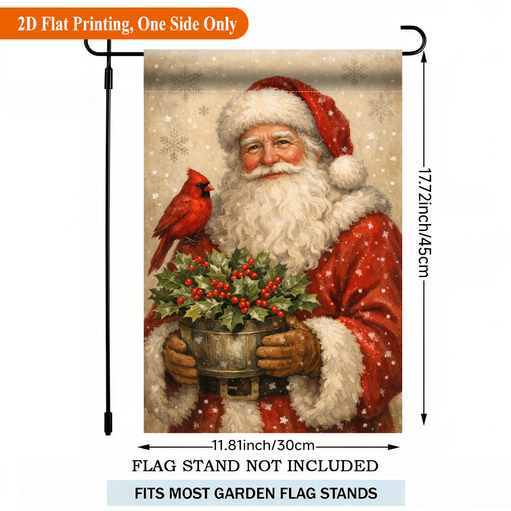 TEMU 2d Flat, 2d Flat Printing Garden Flag 1pc, Christmas Santa Red Bird Single Sided Polyester Garden Flag, Holiday Yard Banner, For Outdoor Home,