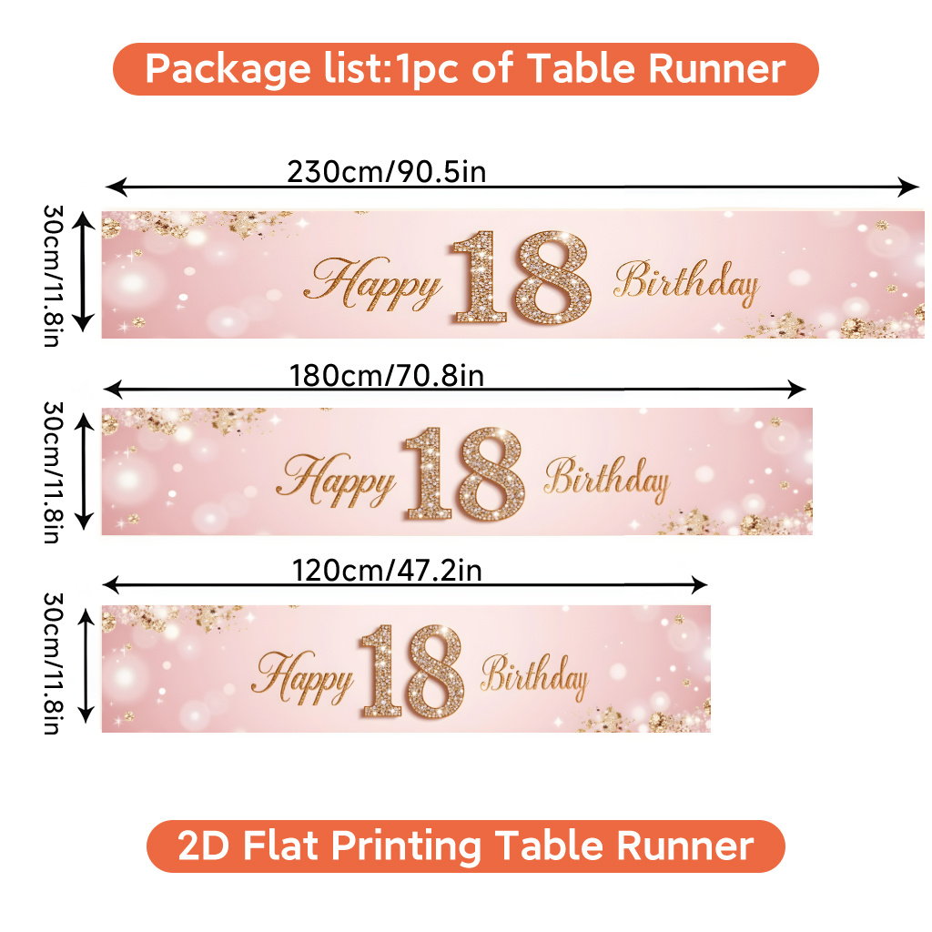 TEMU 1pc 1pcs 1pc (/ ) Happy 18th Birthday Table Runner - Minimalist Modern Suitable For For - Indoor/outdoor Party Decoration, Polyester With 18