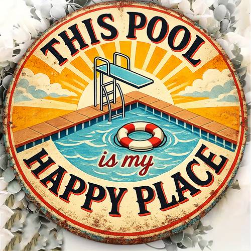 2d flat 1pc 8 8in 20x20cm 2d flat round sign retro plaque about swimming pool place decorative sign suitable for pool party outdoor decoration decoration or gift