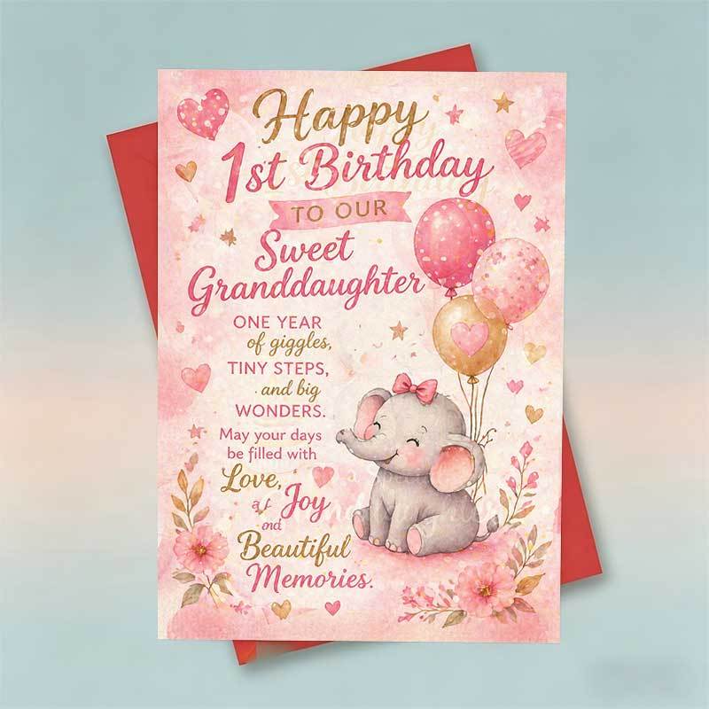 TEMU 1pc Greeting Card And 1pc Envelope. 2d Flat, Sweet 1st Birthday Card, With Balloon And Heart, "happy 1st Birthday", For Granddaughter, Ideal For