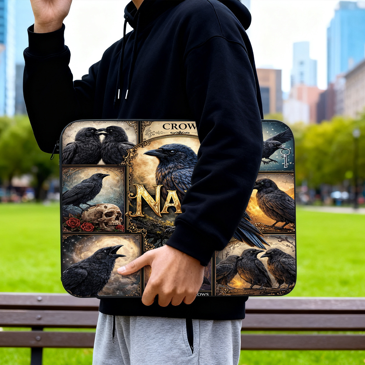 Custom Magic Crow Art Laptop Sleeve Case for 25.4 to 43.18cm Laptops