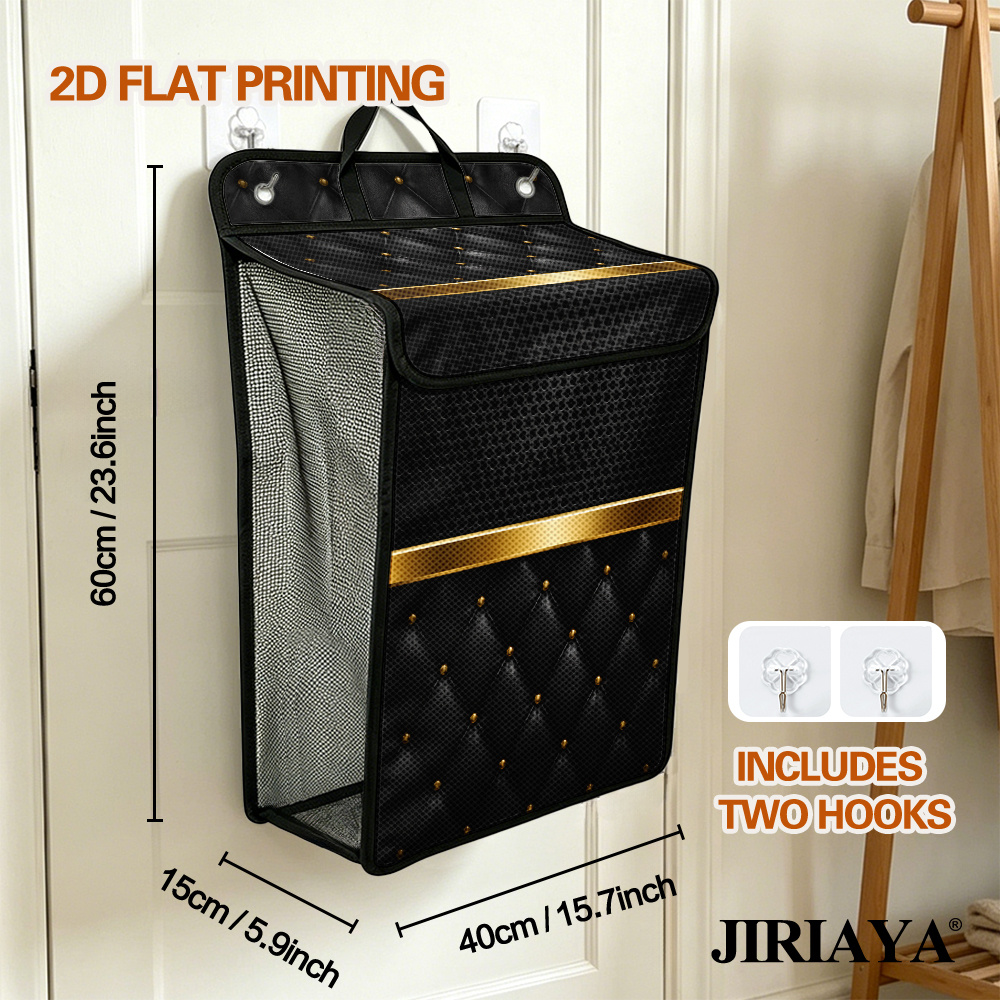 TEMU 2d Flat Printing, 1pc Wall-mounted Laundry Basket With A Unique Black And , Foldable Dirty Clothes Hamper For Small Spaces, Large Capacity Space