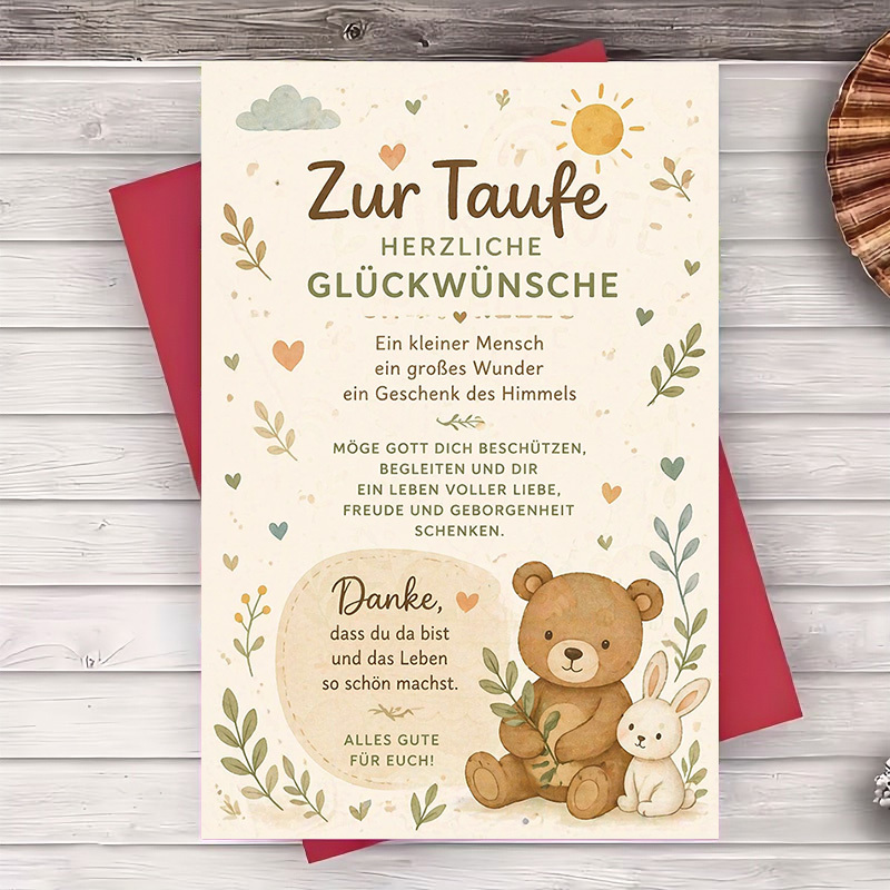 TEMU Greeting Card Baby Baptism Card With Bear And Rabbit For Godparents Family Gift And Christening Keepsake