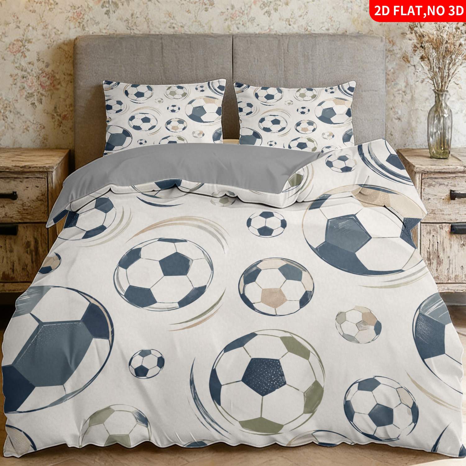 TEMU Parure de lit 2/3 pièces avec housse de couette à impression 2D plate, thème sportif moderne, motif ballon de football multicolore, convient à