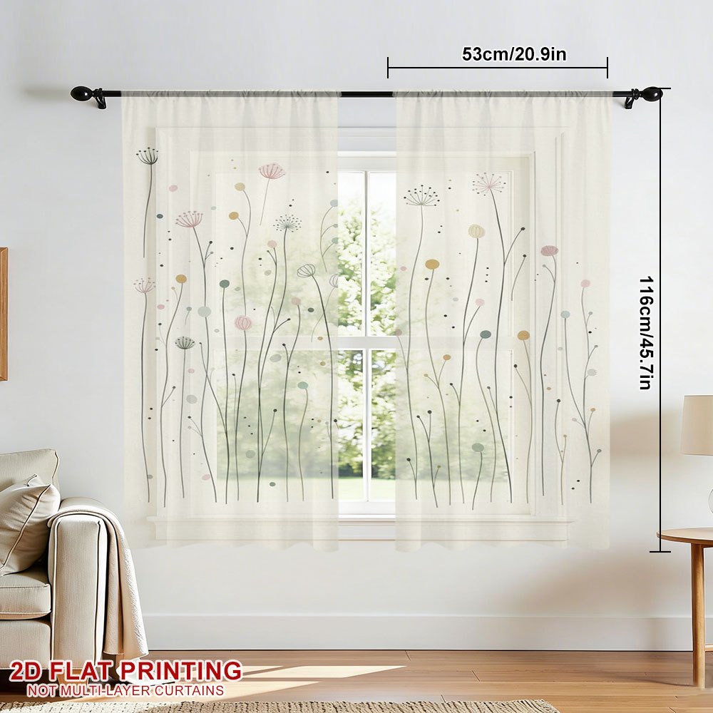 TEMU Tende trasparenti 2D piatte - 2 pezzi con stampa di di fiori selvatici , per finestra adatta per cucina, bar, , balcone, giardino, camera da