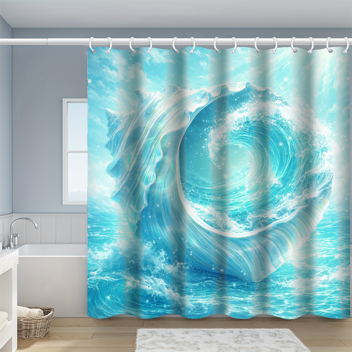 Seashell and Wave Shower Curtain, Multi-Size Options Available
