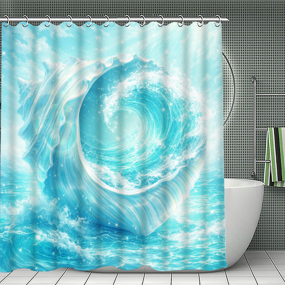 Seashell and Wave Shower Curtain, Multi-Size Options Available
