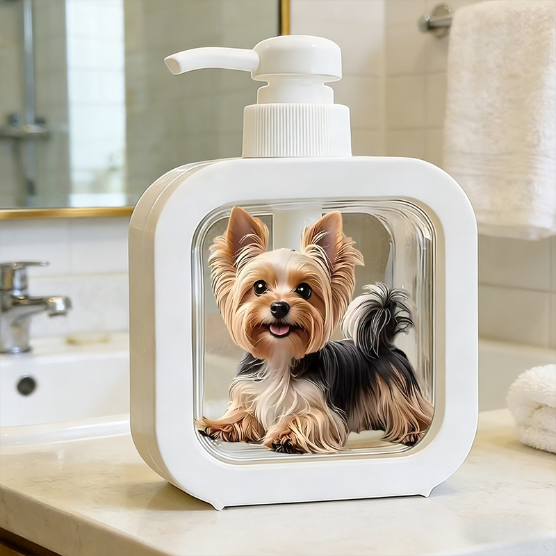 TEMU 1pc Home Bathroom Dispenser, Soap Lotion Pump Bottle With Yorkie , Manual Pump Refillable Bottle, Made Of Sturdy Plastic, Reusable Container,