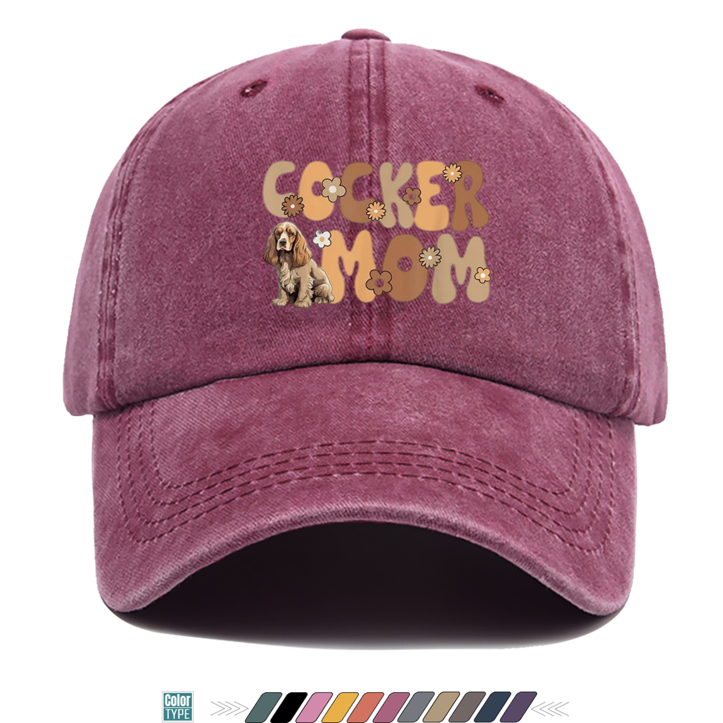 TEMU 1pc Spaniel Themed "roosterer Mom" Print Baseball Cap, Vintage Floral Letter Design Sun Hat, Stylish, Cute, And Breathable Women's Mom Hat,