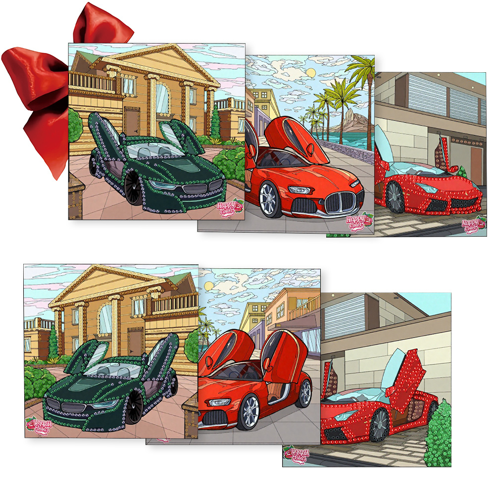 TEMU 6pcs Diamond Painting Greeting Card Set - Cartoon Car Pattern Theme, Cute Cat Series, Including Decoration And 6 Envelopes, Special Collection