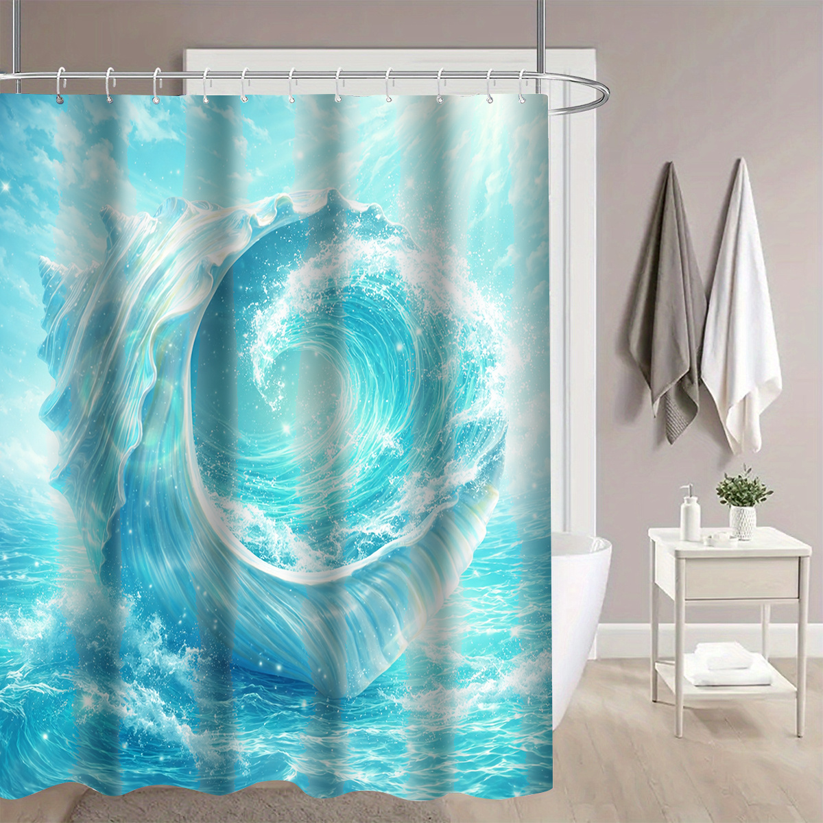 Seashell and Wave Shower Curtain, Multi-Size Options Available
