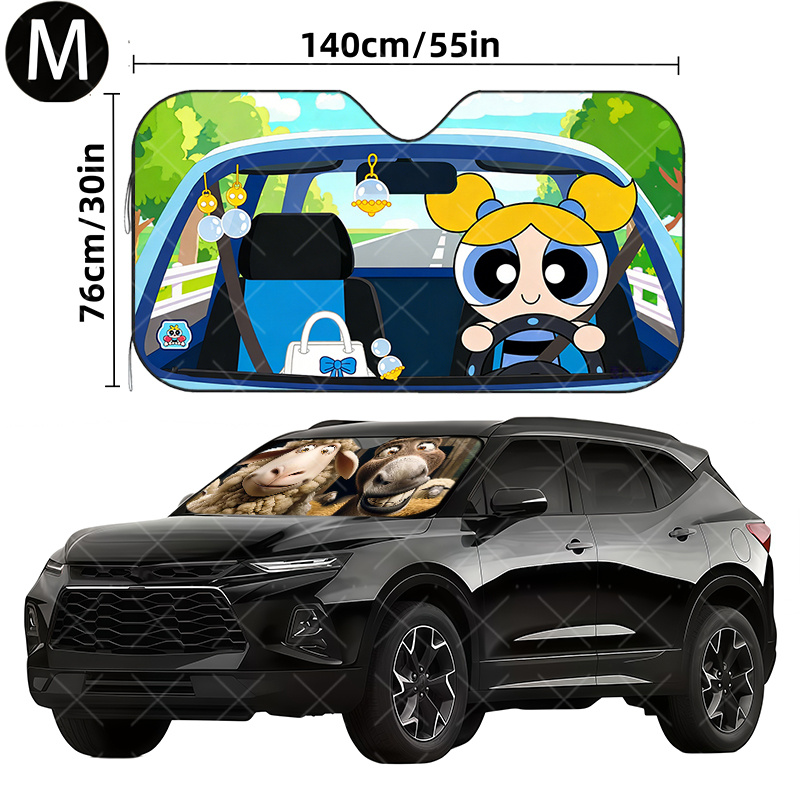 TEMU Visera para coche de Powerpuff Girls Blossom, estilo de de dibujos animados, adecuada para varios modelos de coche, con aislamiento térmico y