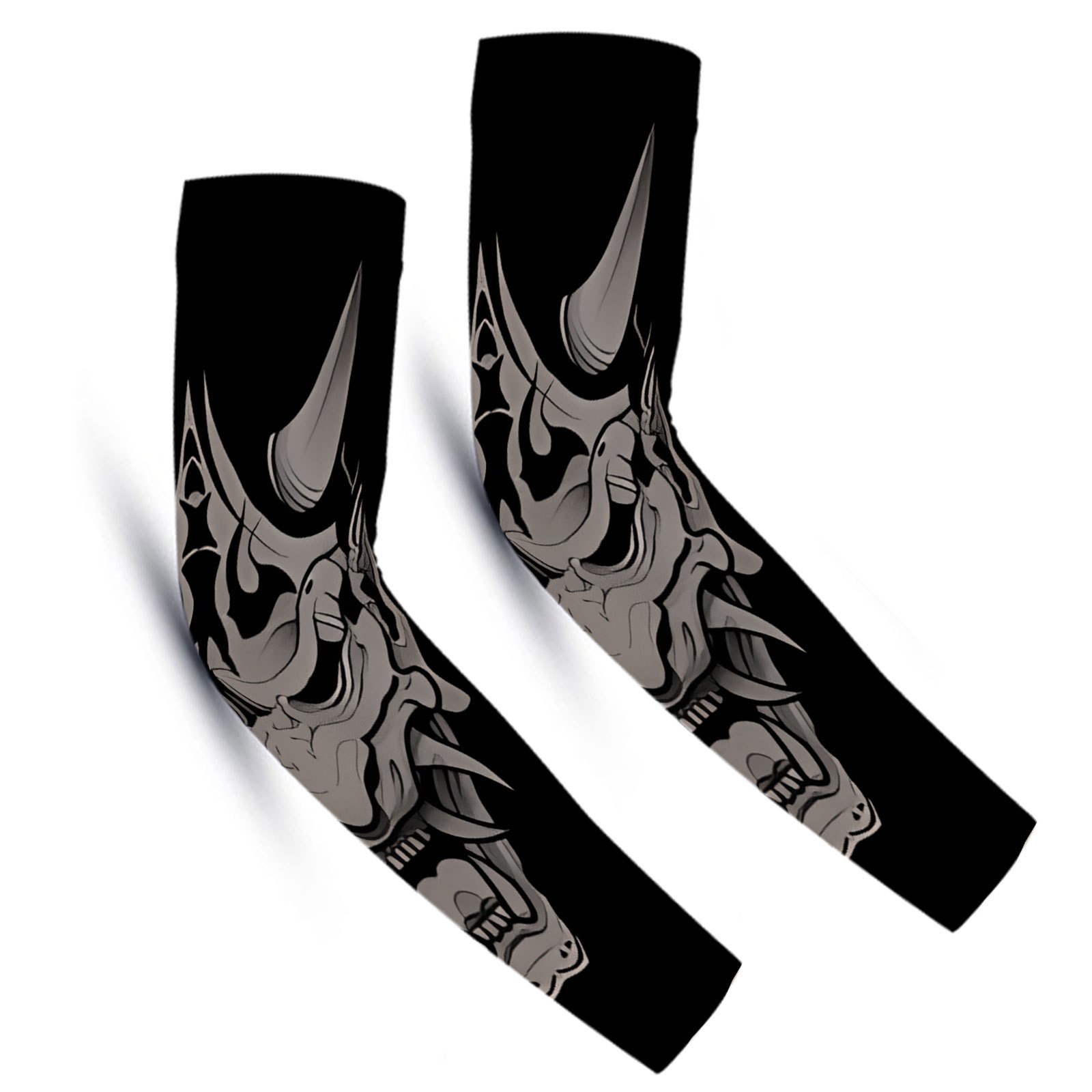 TEMU 1 Pair Japanese -e Oni Mask Arm Sleeves - Cycling Elbow Warmers Suitable For Outdoor, Gothic Street Style, Unisex For &, Stretchable Sleeve